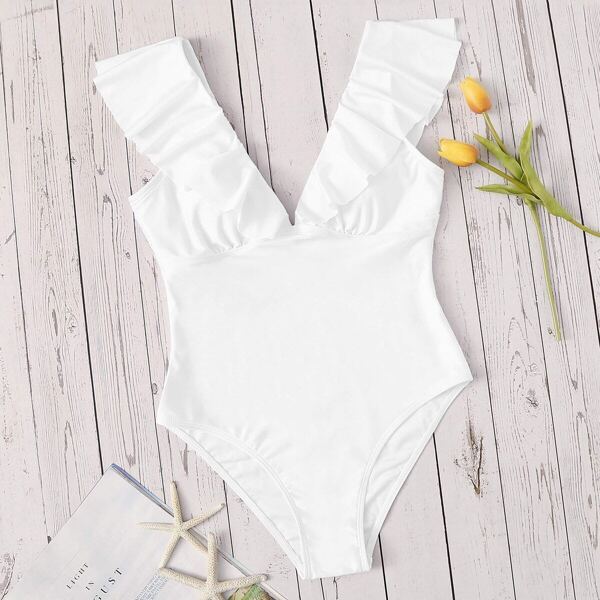 

Ruffle Plunge Neck One Piece Swimsuit