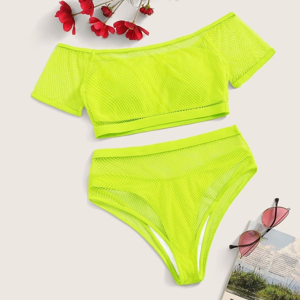 

Neon Green Off Shoulder Fishnet Bikini 4pack, Green bright