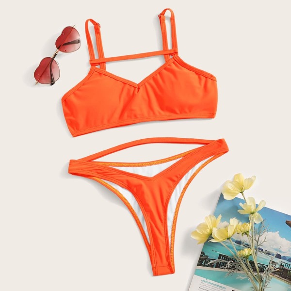 

Thin Strap Cut-out High Cut Bikini Set