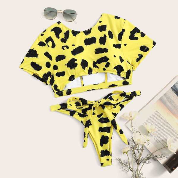 

Leopard Cut-out Top With Tanga Two Piece Swimwear