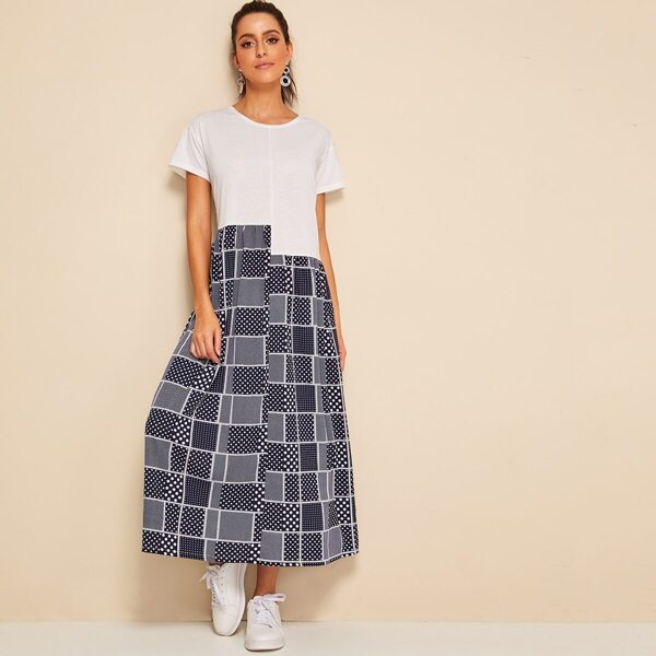 

Patchwork Maxi Tee Dress, Multicolor
