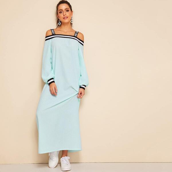 

Striped Cold Shoulder Dress, Blue