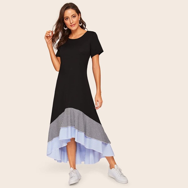 

Color Block Asymmetric Hem Dress