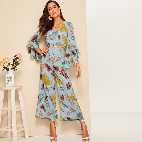 

Floral Print V-neck Wide Leg Jumpsuit