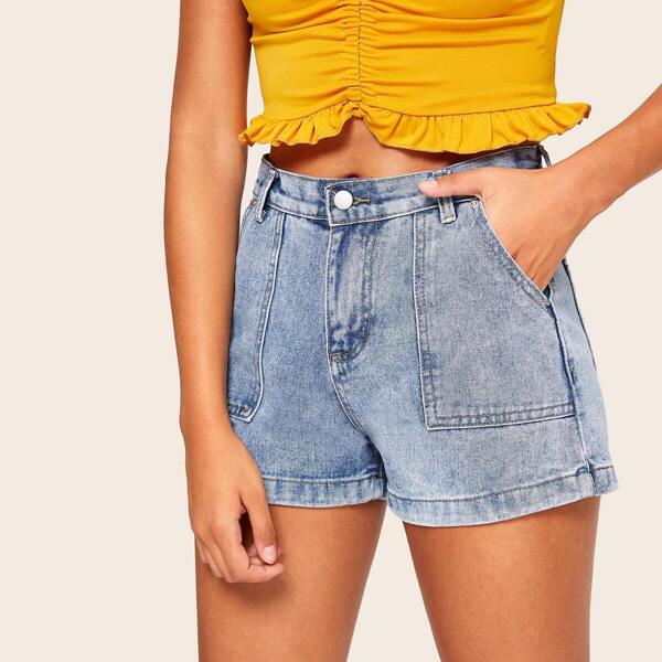 

Pocket Detail Denim Shorts, Blue