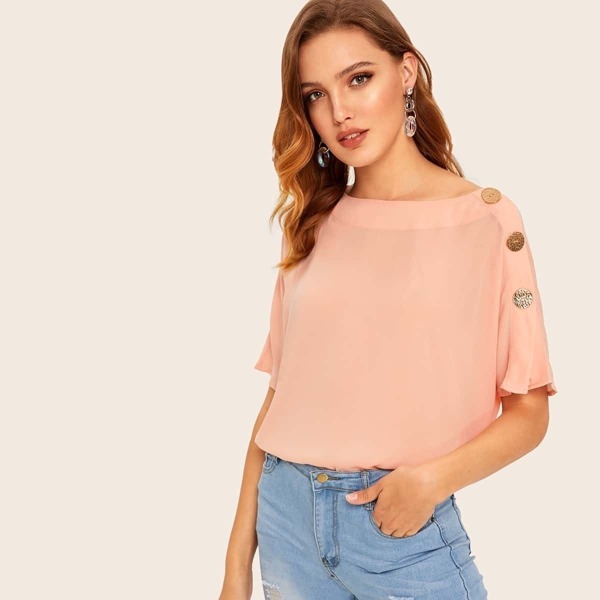 

Boat Neck Buttoned Detail Top