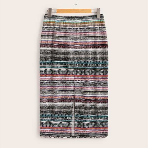

Plus Split Hem Tribal Print Skirt