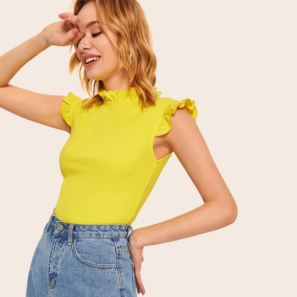 

Neon Yellow Frill Trim Top