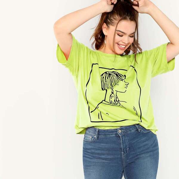 

Plus Neon Lime Figure Print Tee