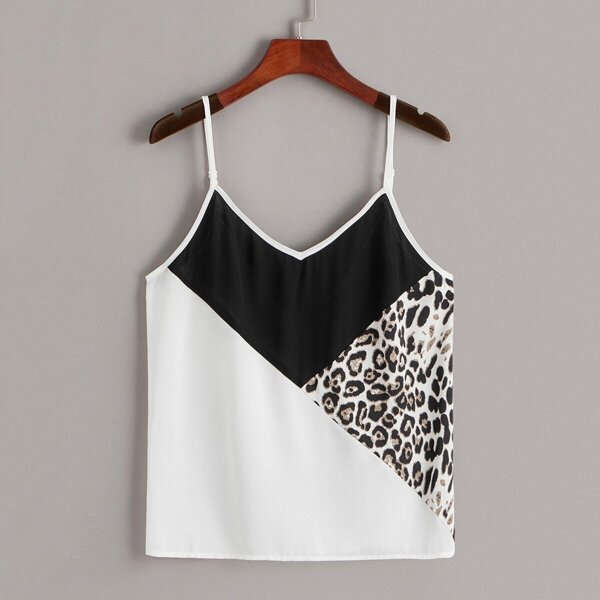

Leopard Print Colorblock Cami Top, Multicolor