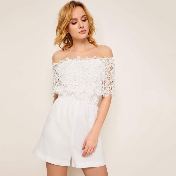 

Guipure Lace Off Shoulder Romper