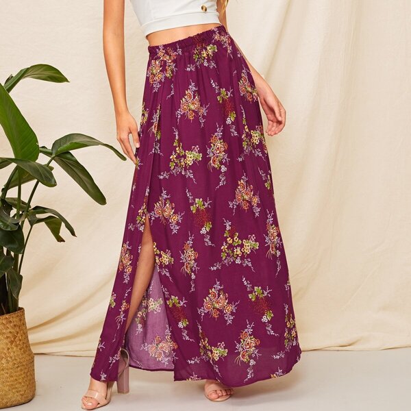 

Split Thigh Floral Print Maxi Skirt