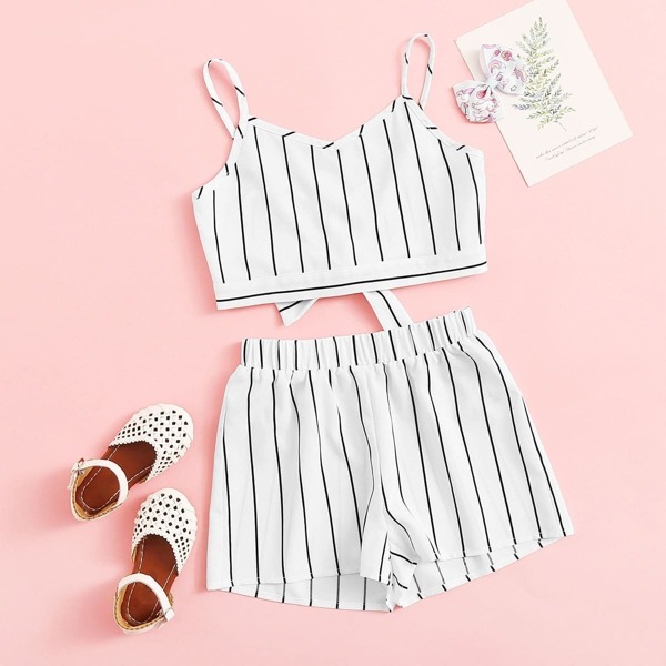 

Girls Knot Back Striped Cami Top & Shorts Set