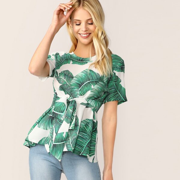 

Tropical Print Blouse With Belt