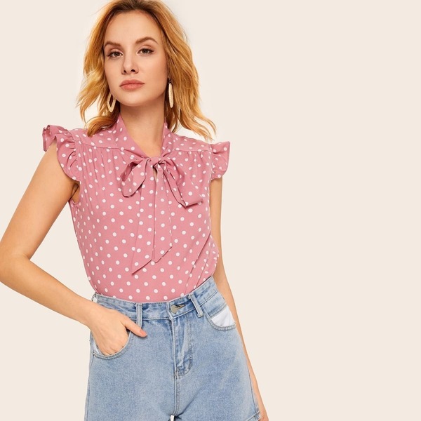 

Tie Neck Polka Dot Blouse