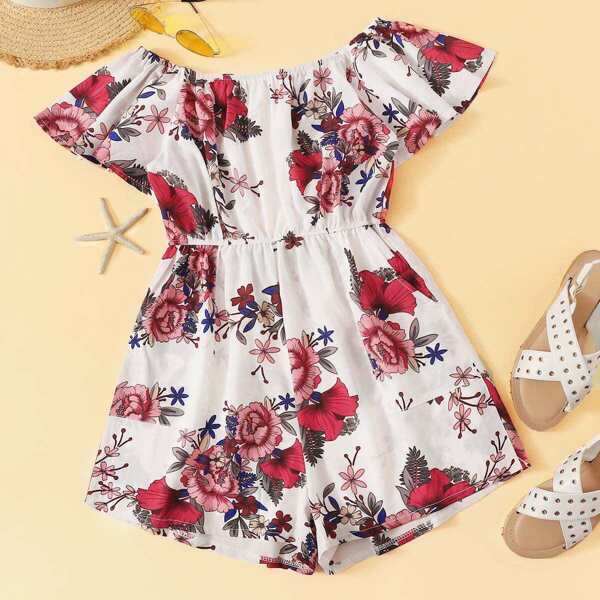 

Plus Off-shoulder Floral Print Romper
