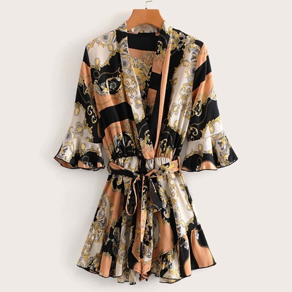 

Self Tie Baroque Print Romper