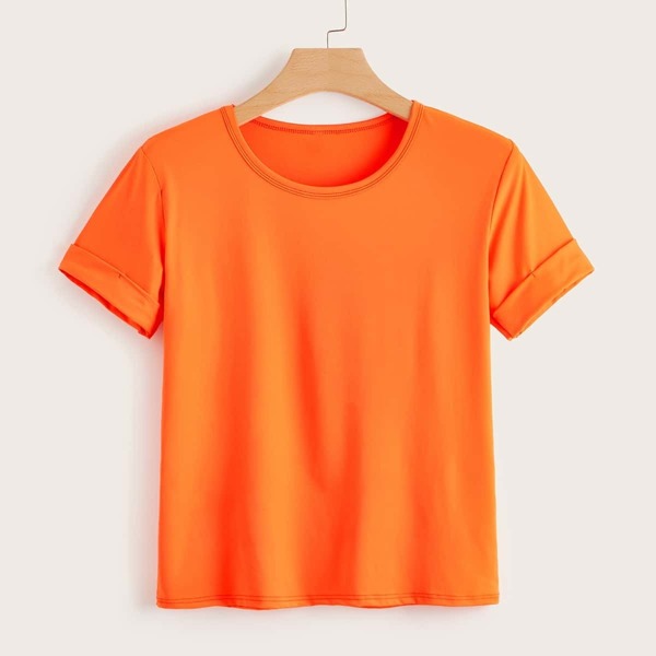 

Plus Neon Orange Rolled Sleeve Tee