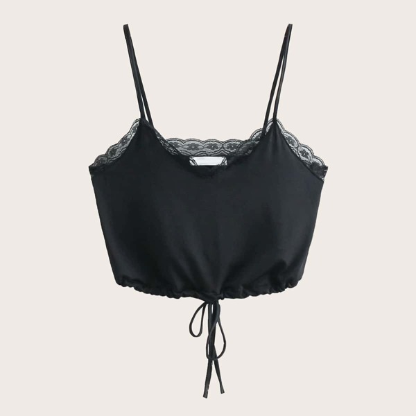 

Drawstring Hem Lace Panel Cami Top
