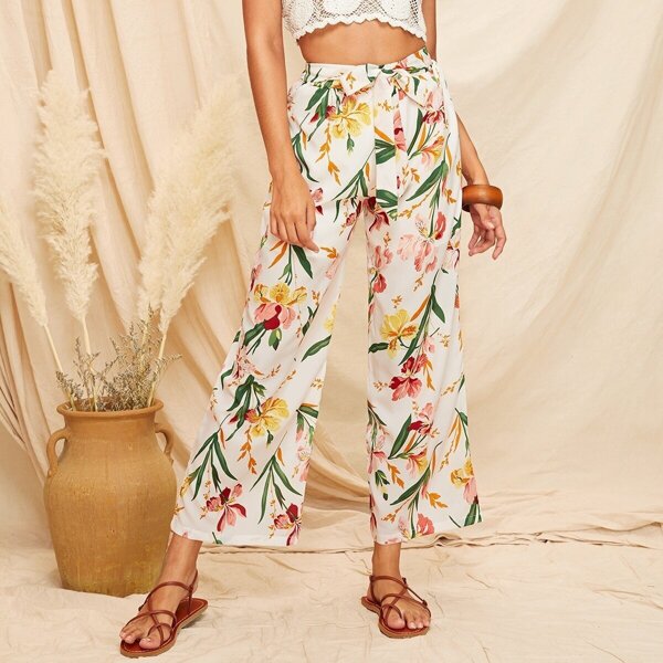 

Floral Print Tie Waist Pants