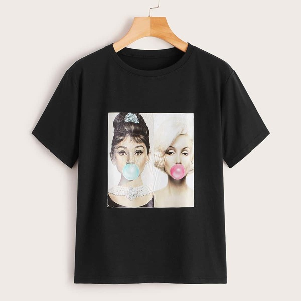 

Audrey Hepburn & Marilyn Monroe Graphic Tee, Black