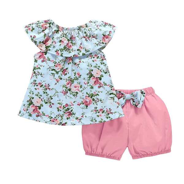 

Toddler Girls Floral Print Blouse With Bow Shorts, Multicolor