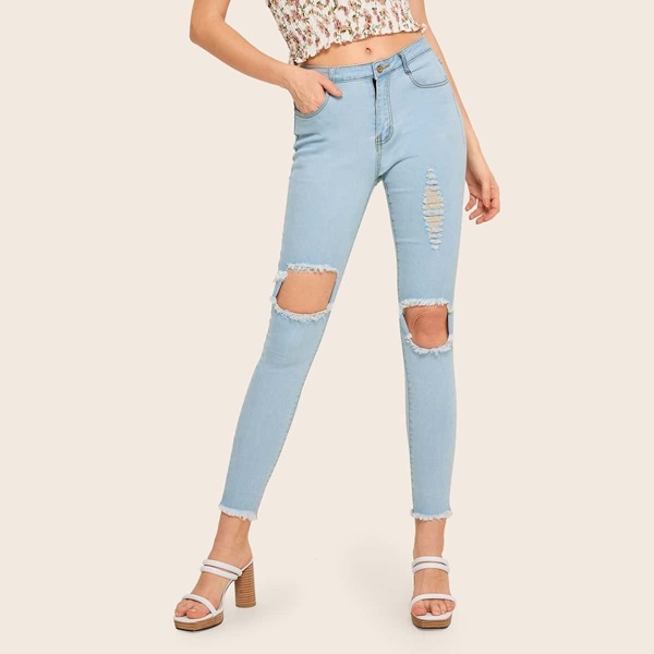 

Ripped Raw Hem Skinny Jeans