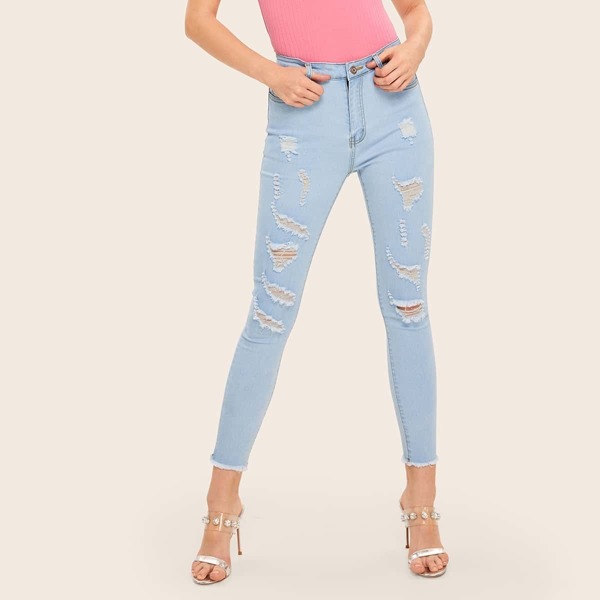 

Ripped Raw Hem Skinny Jeans