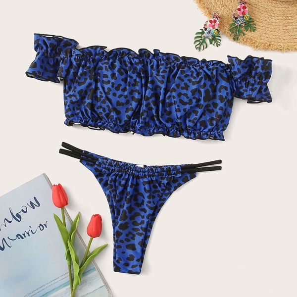 

Leopard Bardot Top With Tanga Bikini Set