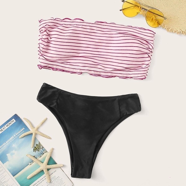 

Striped Lettuce Trim Mix & Match Bikini Set