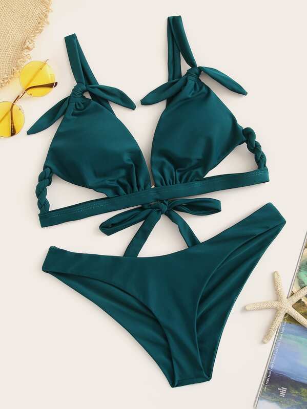 

Cut Out Tie Back Bikini Set, Green