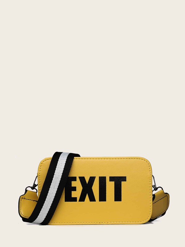 

Slogan Detail Bag With Striped Strap, Yellow