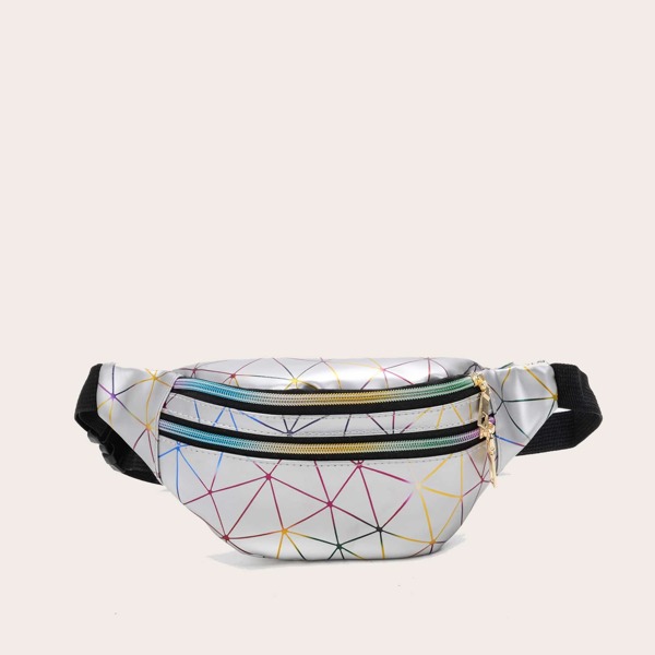 

Kids Geometric Print Fanny Pack, Silver