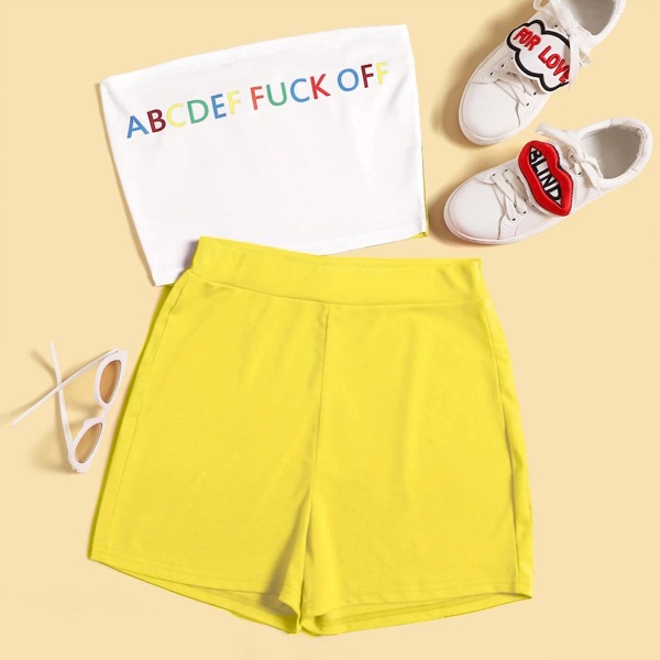 

Letter Print Tube Top With Shorts