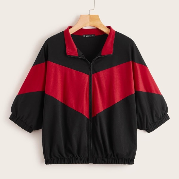 

Dolman Sleeve Two Tone Chevron Zip Up Sweatshirt