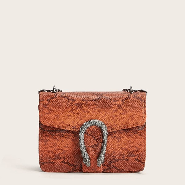 

Snakeskin Pattern Chain Crossbody Bag