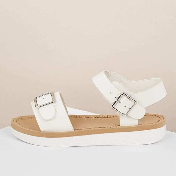 

Solid Strap Buckle Closure Platform Sandals, White