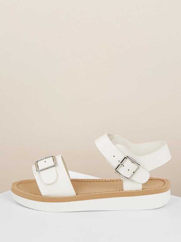 

Solid Strap Buckle Closure Platform Sandals, White