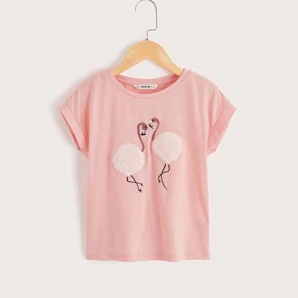 

Girls Faux Fur Embroidered Flamingo Top