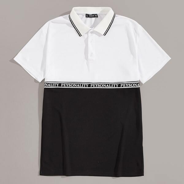 

Men Letter Tape Color-block Polo Shirt