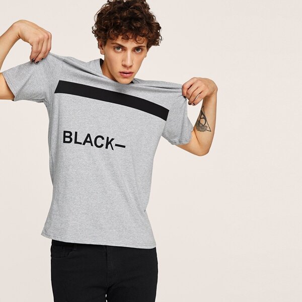 

Men Panel Insert Letter Print Tee