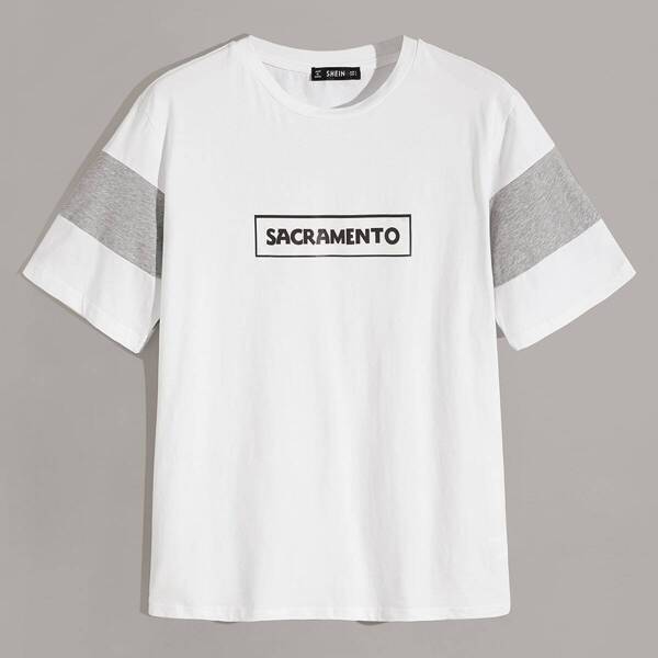 

Men Heather Grey Panel Letter Tee