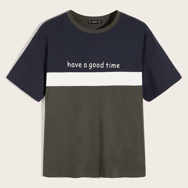 

Men Slogan Print Colorblock T-shirt