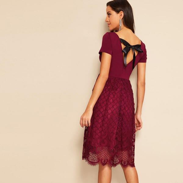 

Knot Back Guipure Lace Overlay Dress