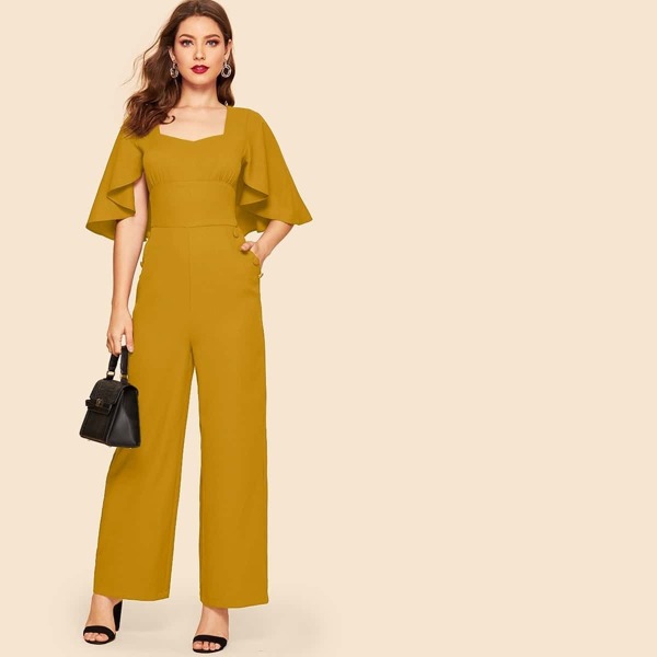 

Sweetheart Neck Tie Back Cloak Sleeve Palazzo Jumpsuit