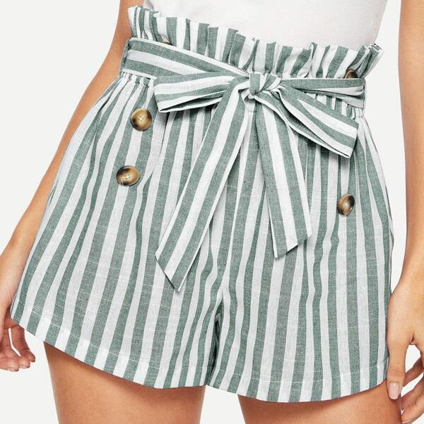 

Double Breasted Striped Belted Paperbag Waist Shorts