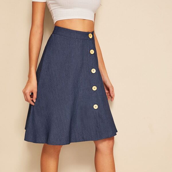 

Button Up Circle Denim Skirt