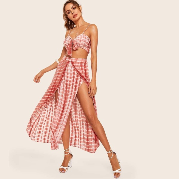 

Tie Dye Knotted Crop Cami & Split Thigh Skirt Set