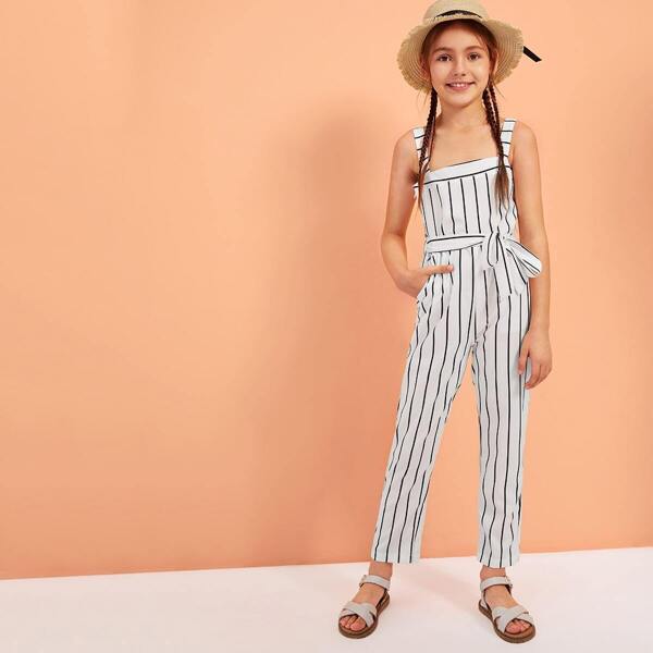 

Girls Striped Tank Jumpsuit With Belt