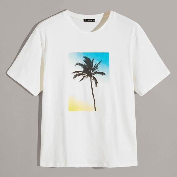 

Men Short Sleeve Coconut Tree Print Tee